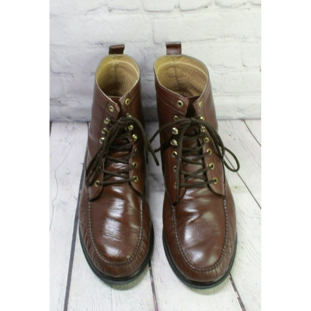 Hitchcock Brown Leather Lace Up Handsewn Casual Ankle Boots Size 10.5 - Picture 5 of 9